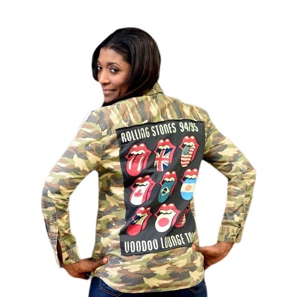 Tops - Camo Upcycled Shirt W/ Voodoo Tongues Patch